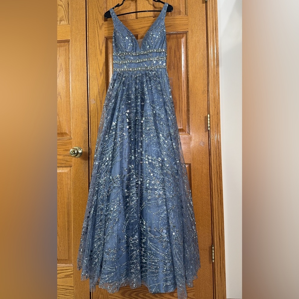Women’s Formal Dress Size Small Aspeed A-Line Silver Beaded    Prom Gown NEW